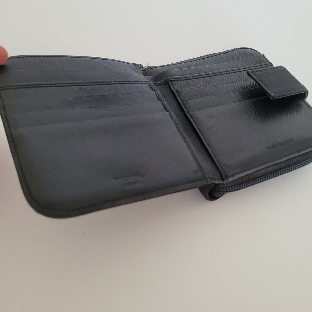 Vintage Prada Milano Black Nylon Saffiano Leather Zip Around Bifold Wallet Made - Picture 3 of 12